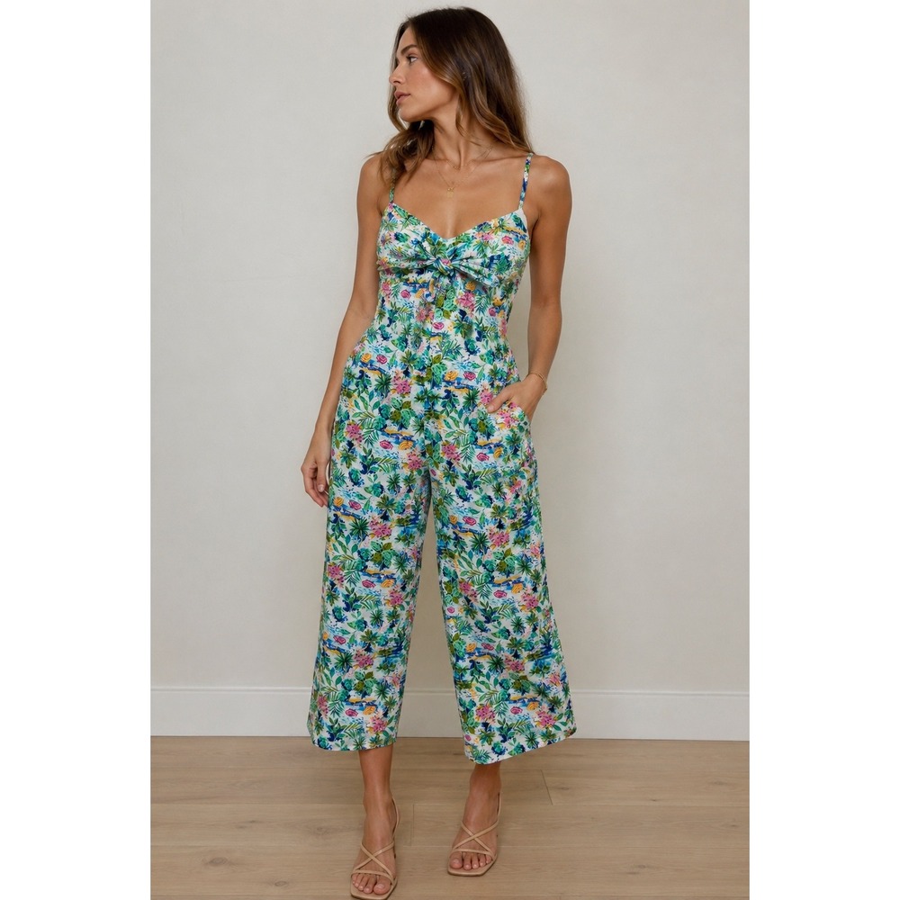 Caribbean Island Supply Co Tropical Beach Print Wide Leg Jumpsuit Womens Large L